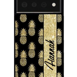 Gold Pineapple Personalized Black Rubber Phone Case Compatible With Google Pixel 8 Pro, 8a, 8, 7a, 7, Pixel 7 Pro, 6a, Pixel 6 Pro, 6, Pixel 5, 4a 5G, 4a 4G, 4, 4 XL, 3a, 3a XL, 3, 3 XL, 2 XL, 2