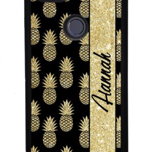 Gold Pineapple Personalized Black Rubber Phone Case Compatible With Google Pixel 8 Pro, 8a, 8, 7a, 7, Pixel 7 Pro, 6a, Pixel 6 Pro, 6, Pixel 5, 4a 5G, 4a 4G, 4, 4 XL, 3a, 3a XL, 3, 3 XL, 2 XL, 2