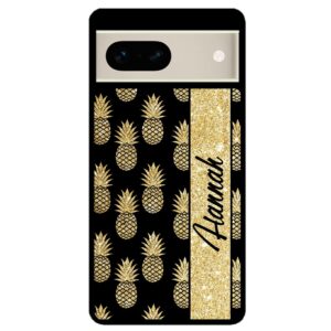 Gold Pineapple Personalized Black Rubber Phone Case Compatible With Google Pixel 8 Pro, 8a, 8, 7a, 7, Pixel 7 Pro, 6a, Pixel 6 Pro, 6, Pixel 5, 4a 5G, 4a 4G, 4, 4 XL, 3a, 3a XL, 3, 3 XL, 2 XL, 2