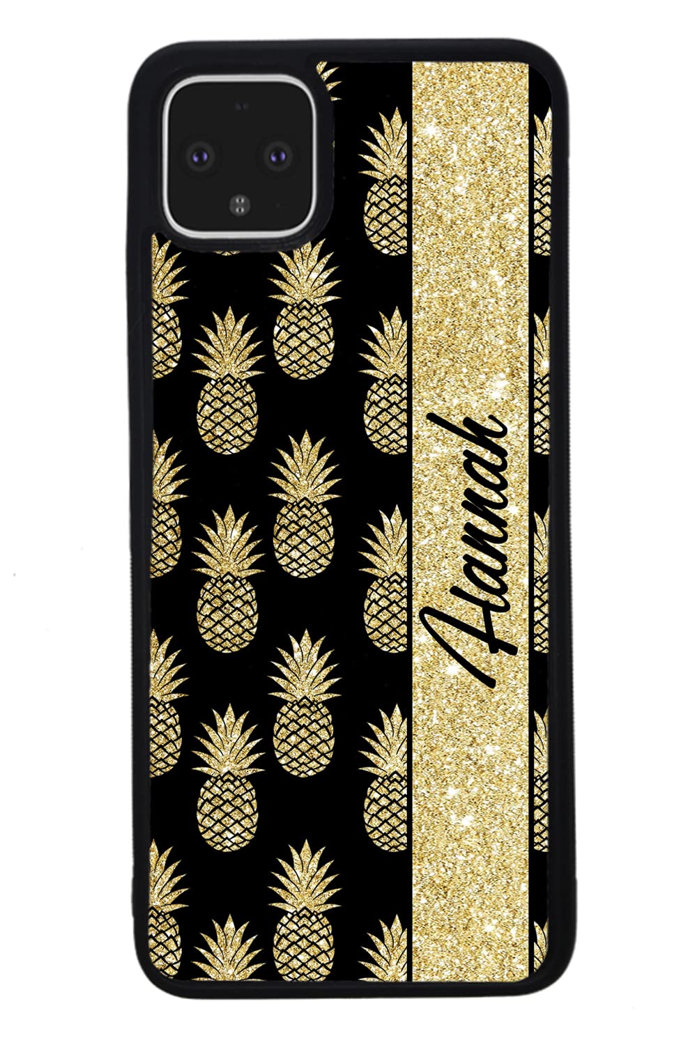 Gold Pineapple Personalized Black Rubber Phone Case Compatible With Google Pixel 8 Pro, 8a, 8, 7a, 7, Pixel 7 Pro, 6a, Pixel 6 Pro, 6, Pixel 5, 4a 5G, 4a 4G, 4, 4 XL, 3a, 3a XL, 3, 3 XL, 2 XL, 2