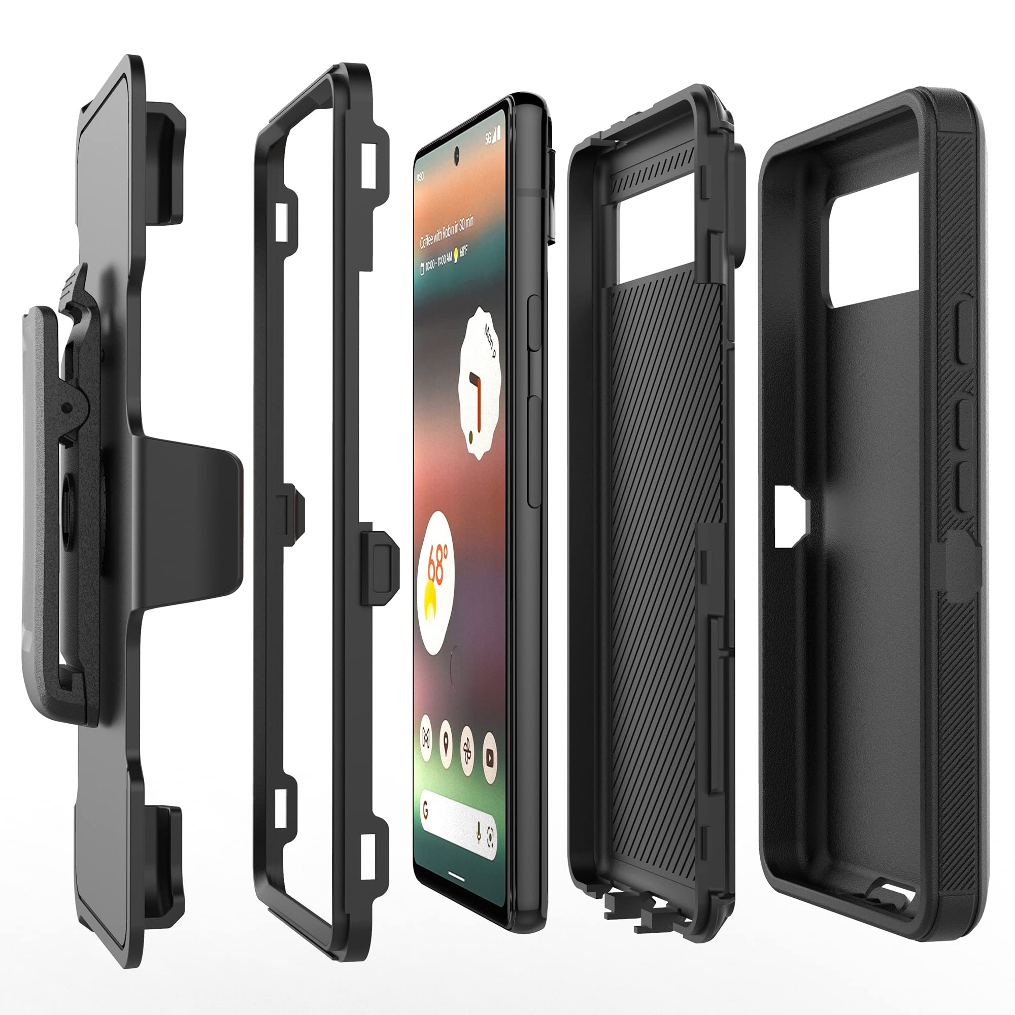 Mstechcorp 6goodeals for Google Pixel 7 Pro, Shockproof Full Body Protection Kickstand Case Cover with Swivel Belt Clip (Black)