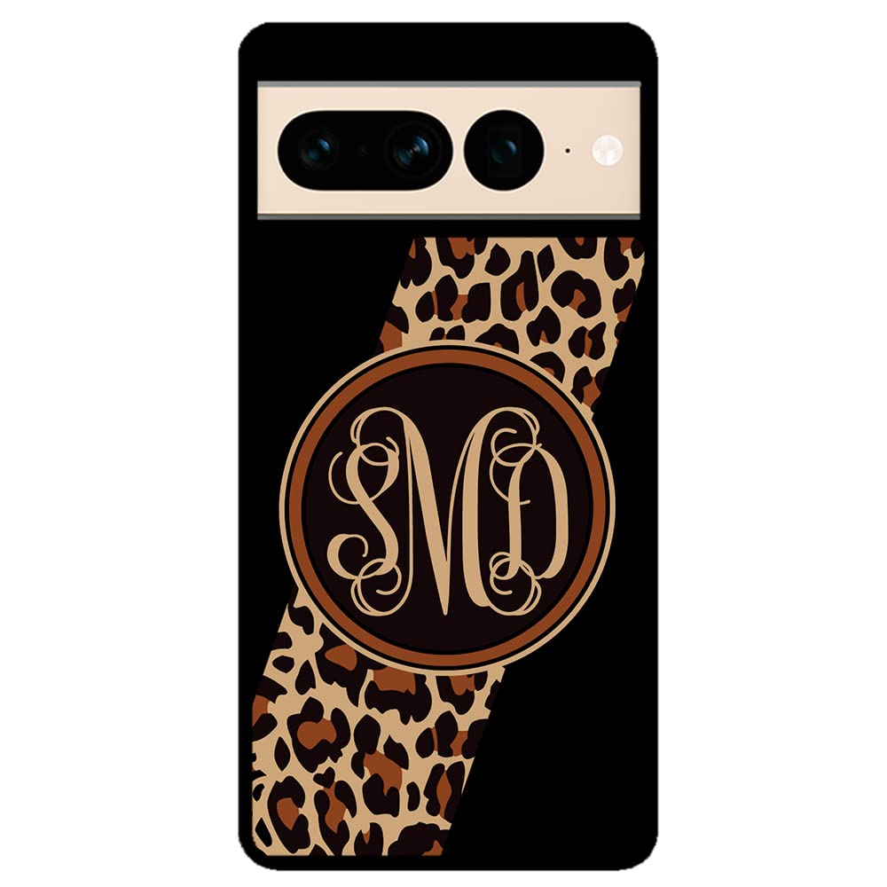 Leopard Animal Skin Script Monogram Black Rubber Phone Case Compatible With Google Pixel 8 Pro, 8a, 8, 7a, 7, Pixel 7 Pro, 6a, Pixel 6 Pro, 6, 5, 4a 5G, 4a 4G, 4, 4 XL, 3a, 3a XL, 3, 3 XL, 2 XL