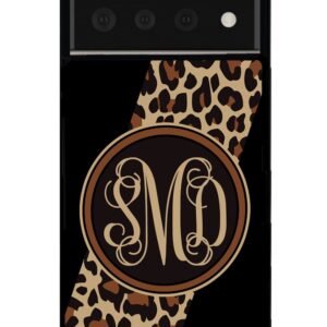 Leopard Animal Skin Script Monogram Black Rubber Phone Case Compatible With Google Pixel 8 Pro, 8a, 8, 7a, 7, Pixel 7 Pro, 6a, Pixel 6 Pro, 6, 5, 4a 5G, 4a 4G, 4, 4 XL, 3a, 3a XL, 3, 3 XL, 2 XL