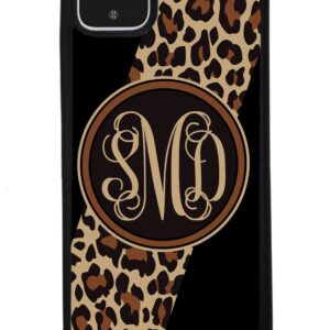 Leopard Animal Skin Script Monogram Black Rubber Phone Case Compatible With Google Pixel 8 Pro, 8a, 8, 7a, 7, Pixel 7 Pro, 6a, Pixel 6 Pro, 6, 5, 4a 5G, 4a 4G, 4, 4 XL, 3a, 3a XL, 3, 3 XL, 2 XL