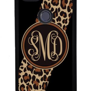 Leopard Animal Skin Script Monogram Black Rubber Phone Case Compatible With Google Pixel 8 Pro, 8a, 8, 7a, 7, Pixel 7 Pro, 6a, Pixel 6 Pro, 6, 5, 4a 5G, 4a 4G, 4, 4 XL, 3a, 3a XL, 3, 3 XL, 2 XL