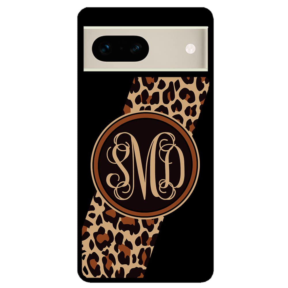 Leopard Animal Skin Script Monogram Black Rubber Phone Case Compatible With Google Pixel 8 Pro, 8a, 8, 7a, 7, Pixel 7 Pro, 6a, Pixel 6 Pro, 6, 5, 4a 5G, 4a 4G, 4, 4 XL, 3a, 3a XL, 3, 3 XL, 2 XL