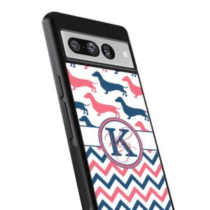 Dachshund Dog Chevron Personalized Black Rubber Phone Case Compatible With Google Pixel 8 Pro, 8a, 8, 7, Pixel 7 Pro, Pixel 6a, Pixel 6 Pro, 6, 5, 4a 5G, 4a 4G, 4, 4 XL, 3a, 3a XL, 3, 3 XL, 2 XL, 2