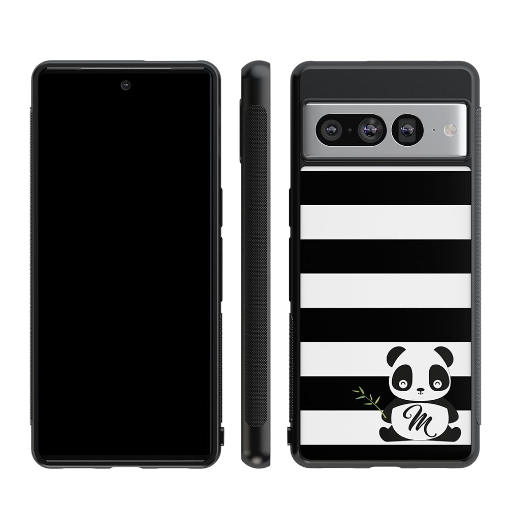 Black White Panda Personalized Black Rubber Phone Case Compatible With Google Pixel 8 Pro, 8a, 8, 7a, 7, Pixel 7 Pro, Pixel 6a, Pixel 6 Pro, 6, 5, 4a 5G, 4a 4G, 4, 4 XL, 3a, 3a XL, 3, 3 XL, 2 XL, 2