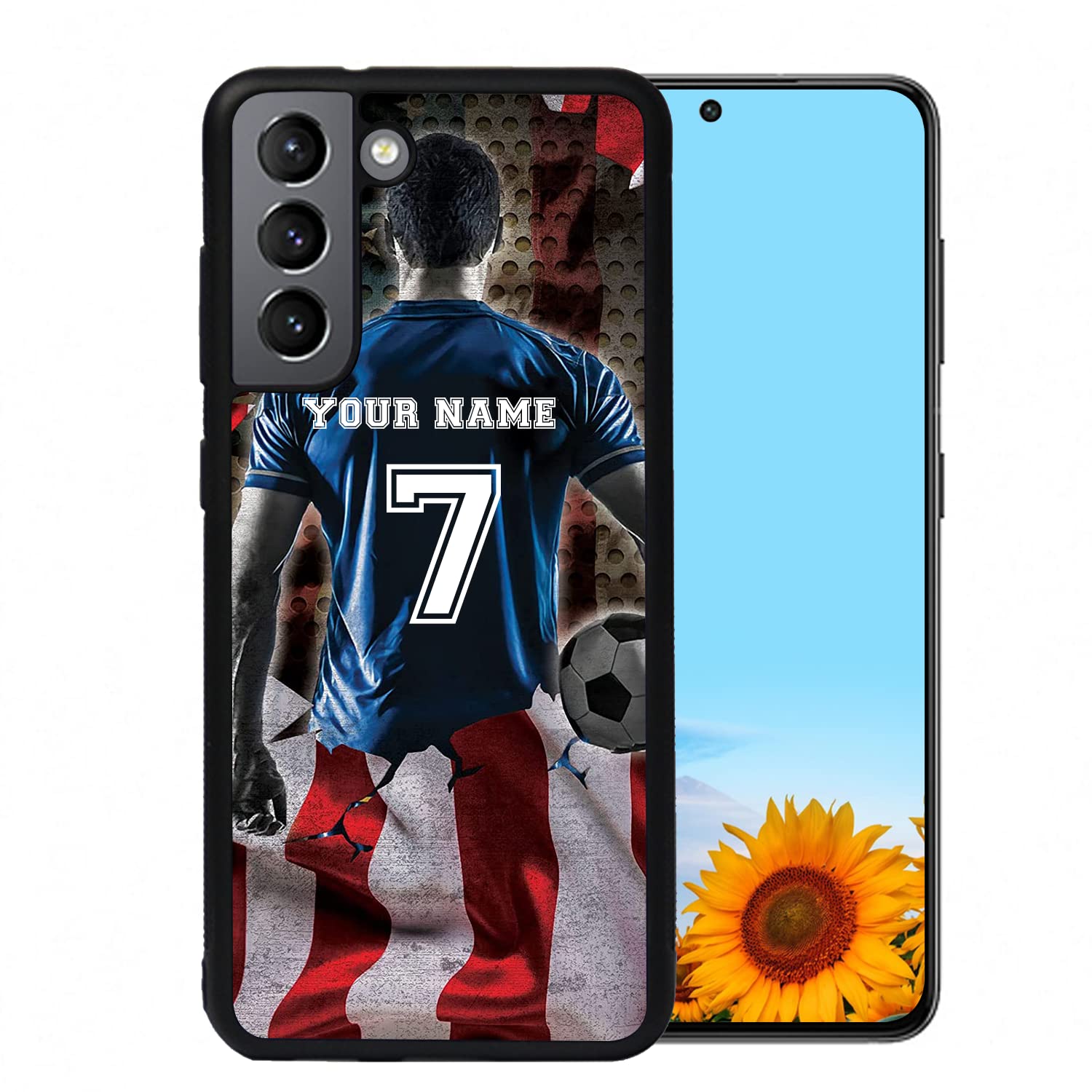 Personalized Soccer Football Player Name Number America Flag Design Rubber Cover Phone Case for Google Pixel 4/4A/4XL/5/5XL/6/6 PRO/7/7 Pro Custom Soccer Phone Case