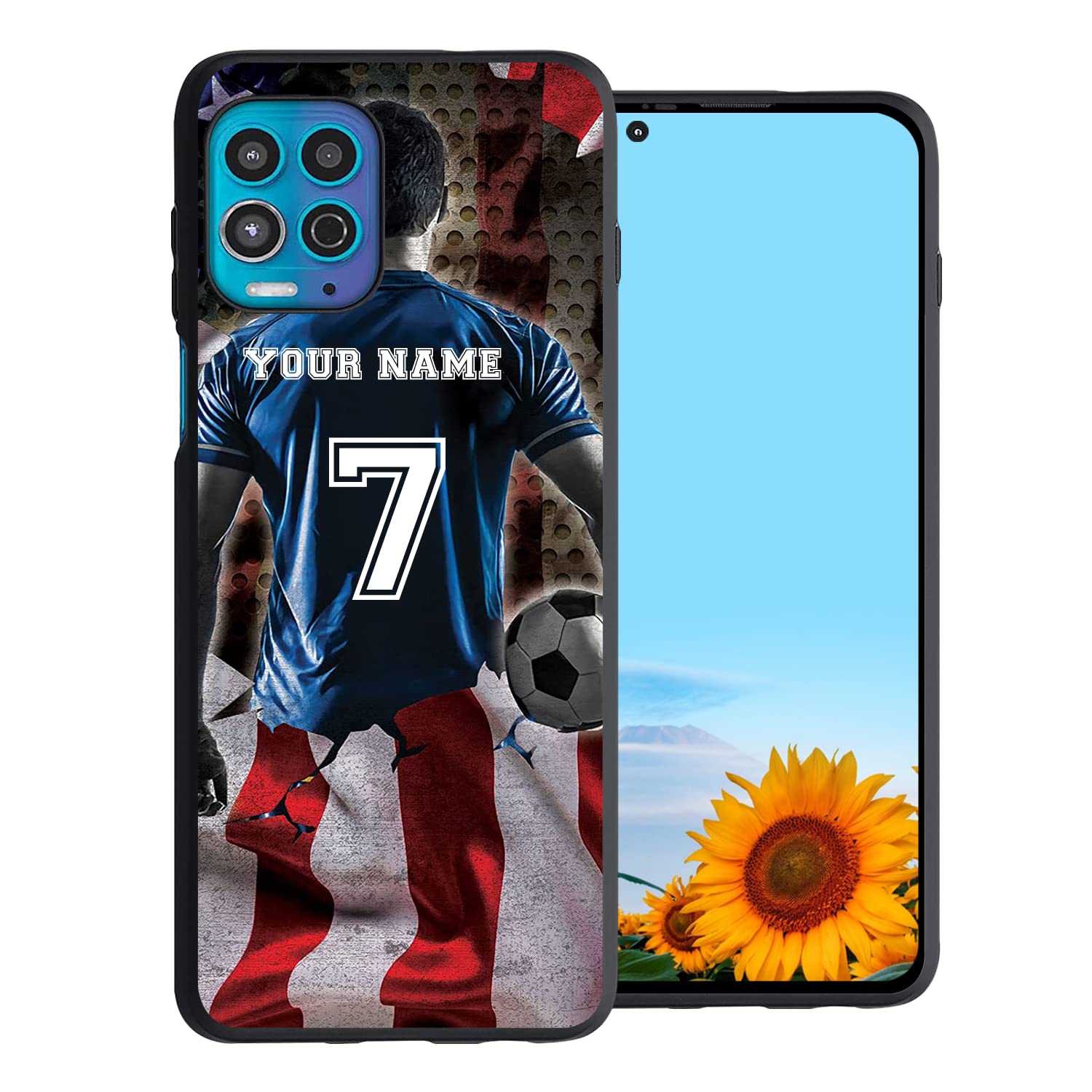 Personalized Soccer Football Player Name Number America Flag Design Rubber Cover Phone Case for Google Pixel 4/4A/4XL/5/5XL/6/6 PRO/7/7 Pro Custom Soccer Phone Case