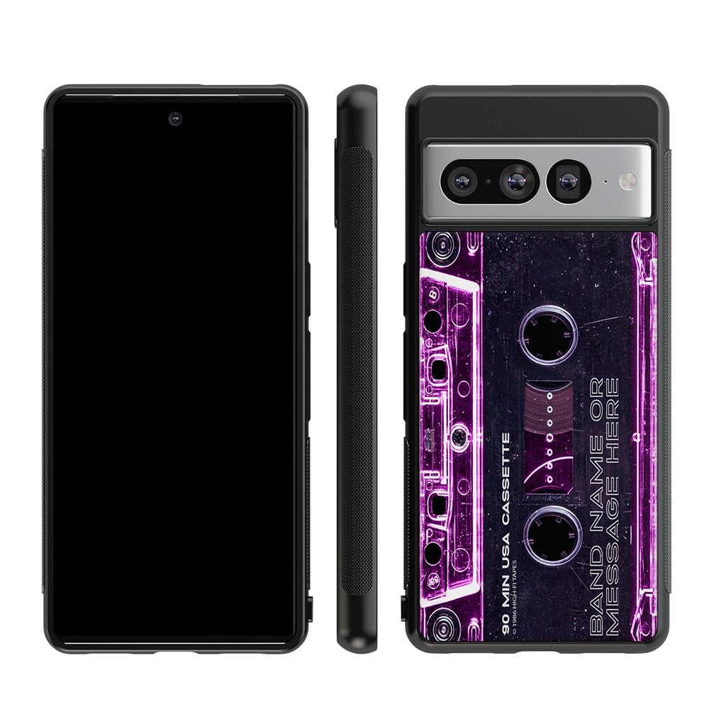 Cassette Tape Clear Pink Personalized Black Rubber Phone Case Compatible With Google Pixel 8 Pro, 8a, 8, 7a, 7, 7 Pro, 6a, 6 Pro, 6, Pixel 5, 4a 5G, 4a 4G, Pixel 4, Pixel 4 XL, Pixel 3a, 3a XL, 3