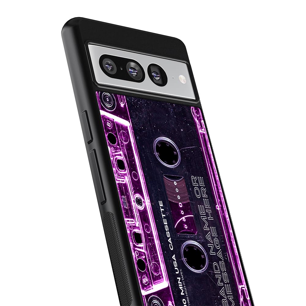 Cassette Tape Clear Pink Personalized Black Rubber Phone Case Compatible With Google Pixel 8 Pro, 8a, 8, 7a, 7, 7 Pro, 6a, 6 Pro, 6, Pixel 5, 4a 5G, 4a 4G, Pixel 4, Pixel 4 XL, Pixel 3a, 3a XL, 3