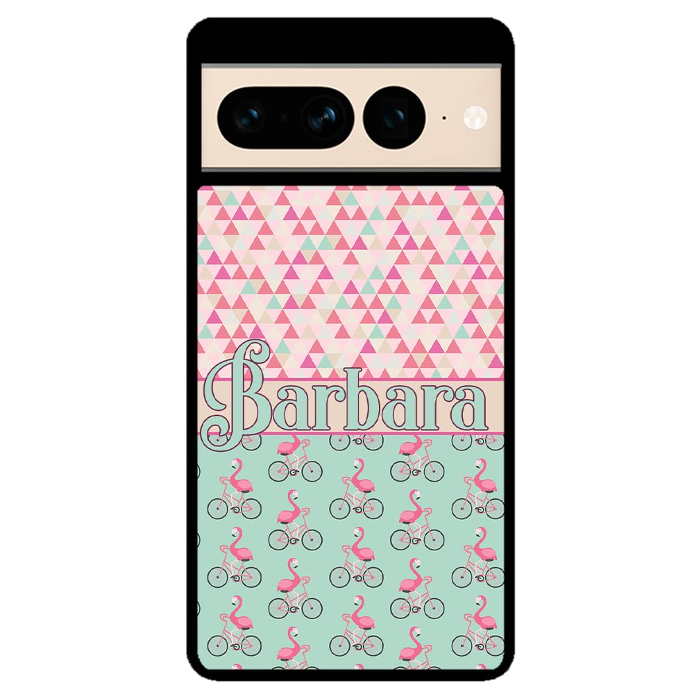 Flamingo's Riding Bicycle's Bikes Black Rubber Phone Case Compatible With Google Pixel 8 Pro, 8a, 8, 7a, 7, Pixel 7 Pro, 6a, Pixel 6 Pro, 6, 5, 4a 5G, 4a 4G, 4, 4 XL, 3a, 3a XL, 3, 3 XL, 2 XL, 2