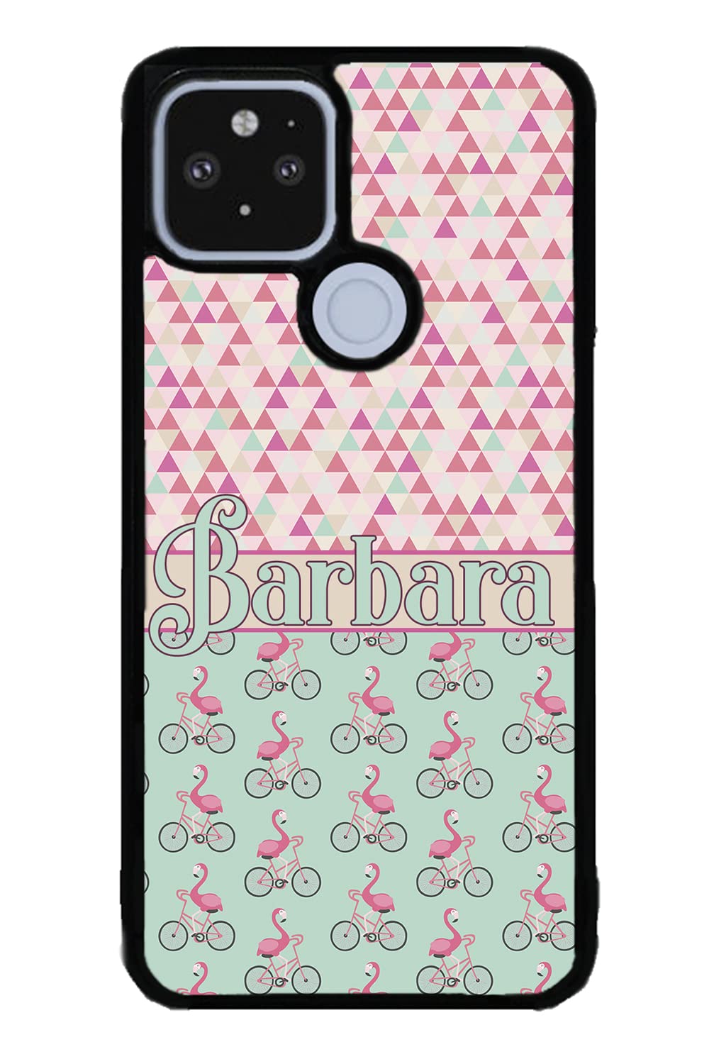 Flamingo's Riding Bicycle's Bikes Black Rubber Phone Case Compatible With Google Pixel 8 Pro, 8a, 8, 7a, 7, Pixel 7 Pro, 6a, Pixel 6 Pro, 6, 5, 4a 5G, 4a 4G, 4, 4 XL, 3a, 3a XL, 3, 3 XL, 2 XL, 2