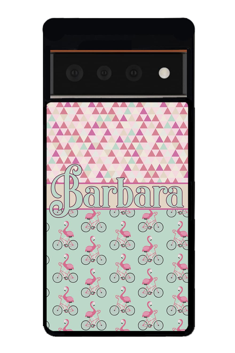 Flamingo's Riding Bicycle's Bikes Black Rubber Phone Case Compatible With Google Pixel 8 Pro, 8a, 8, 7a, 7, Pixel 7 Pro, 6a, Pixel 6 Pro, 6, 5, 4a 5G, 4a 4G, 4, 4 XL, 3a, 3a XL, 3, 3 XL, 2 XL, 2