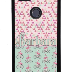 Flamingo's Riding Bicycle's Bikes Black Rubber Phone Case Compatible With Google Pixel 8 Pro, 8a, 8, 7a, 7, Pixel 7 Pro, 6a, Pixel 6 Pro, 6, 5, 4a 5G, 4a 4G, 4, 4 XL, 3a, 3a XL, 3, 3 XL, 2 XL, 2