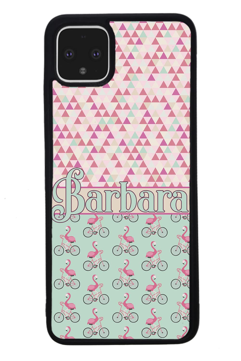 Flamingo's Riding Bicycle's Bikes Black Rubber Phone Case Compatible With Google Pixel 8 Pro, 8a, 8, 7a, 7, Pixel 7 Pro, 6a, Pixel 6 Pro, 6, 5, 4a 5G, 4a 4G, 4, 4 XL, 3a, 3a XL, 3, 3 XL, 2 XL, 2