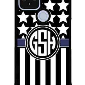 American Flag USA Thin Blue Line Police Monogram Black Rubber Phone Case Compatible With Google Pixel 8 Pro, 8a, 8, 7a, 7, Pixel 7 Pro, 6a, 6 Pro, 6, 5, 4a 5G, 4a 4G, 4, 4 XL, 3a, 3a XL, 3, 3 XL