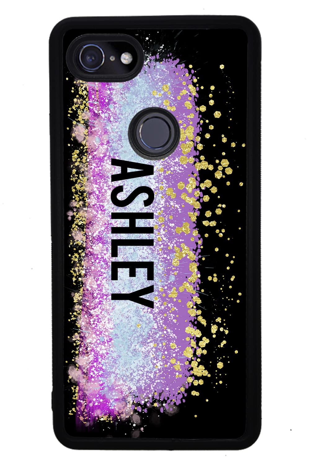 Unicorn Teal Purple Pink Gold Splash Personalized Black Rubber Phone Case Compatible With Google Pixel 8 Pro, 8a, 8, 7a, 7, Pixel 7 Pro, 6a, Pixel 6 Pro, 6, 5, 4a 5G, 4a 4G, 4, 4 XL, 3a, 3a