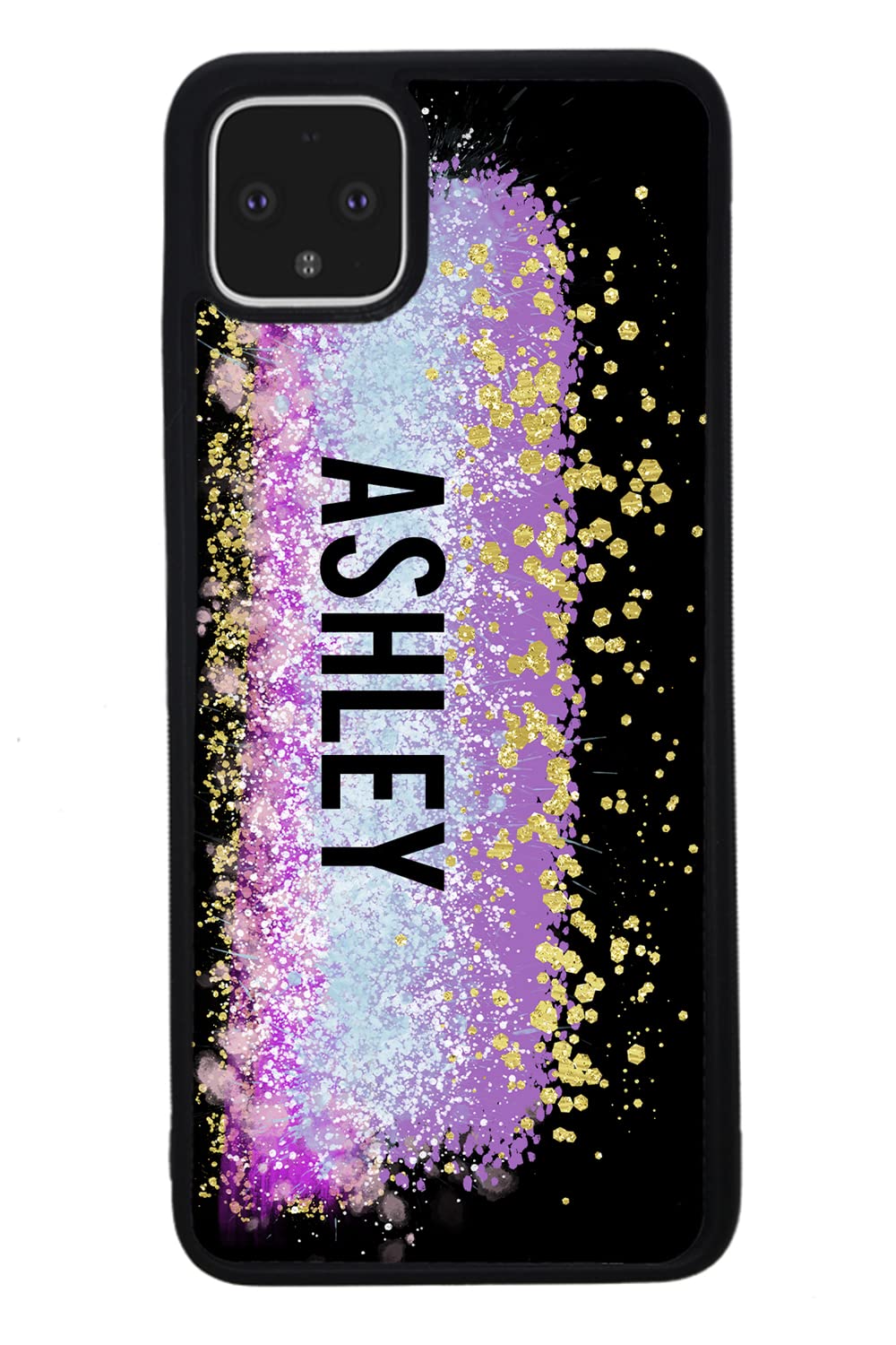 Unicorn Teal Purple Pink Gold Splash Personalized Black Rubber Phone Case Compatible With Google Pixel 8 Pro, 8a, 8, 7a, 7, Pixel 7 Pro, 6a, Pixel 6 Pro, 6, 5, 4a 5G, 4a 4G, 4, 4 XL, 3a, 3a