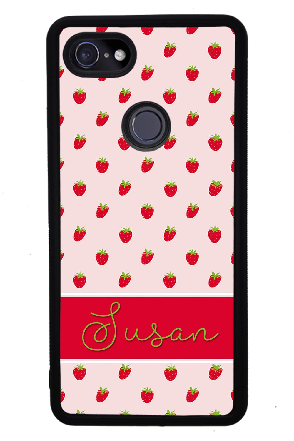 Strawberry Fruit Pattern Personalized Black Rubber Phone Case Compatible With Google Pixel 8 Pro, 8a, 8, 7a, 7, Pixel 7 Pro, 6a, Pixel 6 Pro, 6, 5, 4a 5G, 4a 4G, 4, 4 XL, 3a, 3a XL, 3, 3 XL