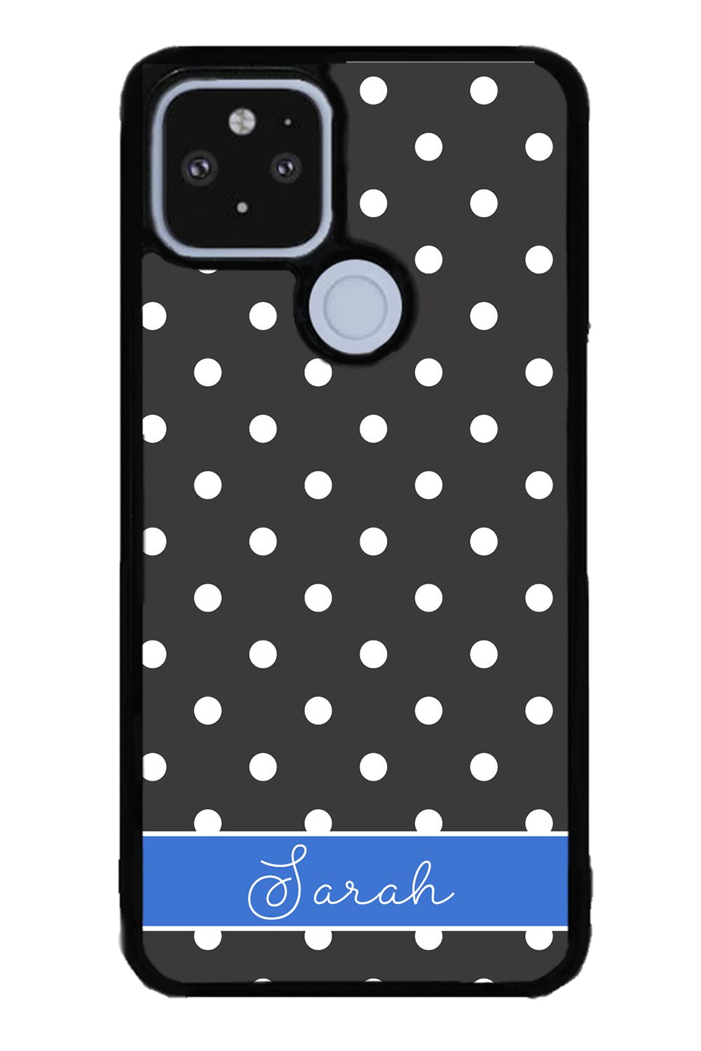 Polka Dot Black White Blue Personalized Black Rubber Phone Case Compatible With Google Pixel 8 Pro, 8a, 8, 7a, 7, Pixel 7 Pro, 6a, 6 Pro, 6, 5, 4a 5G, 4a 4G, 4, 4 XL, 3a, 3a XL, 3, 3 XL, 2