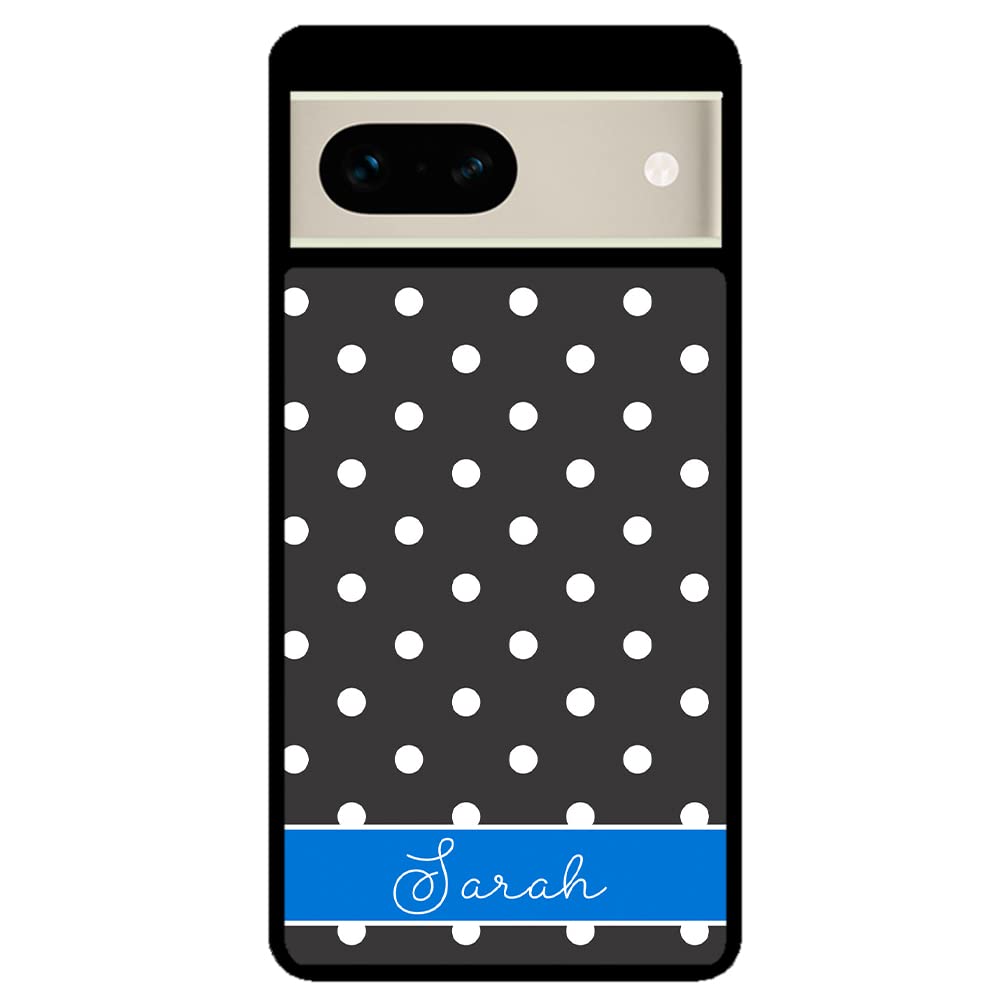 Polka Dot Black White Blue Personalized Black Rubber Phone Case Compatible With Google Pixel 8 Pro, 8a, 8, 7a, 7, Pixel 7 Pro, 6a, 6 Pro, 6, 5, 4a 5G, 4a 4G, 4, 4 XL, 3a, 3a XL, 3, 3 XL, 2