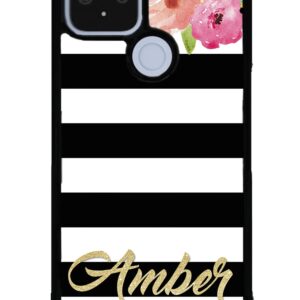 Golden Gold Personalized Flowers Black White Black Rubber Phone Case Compatible With Google Pixel 8 Pro, 8a, 8, 7a, 7, Pixel 7 Pro, 6a, Pixel 6 Pro, 6, 5, 4a 5G, 4a 4G, 4, 4 XL, 3a, 3a XL, 3