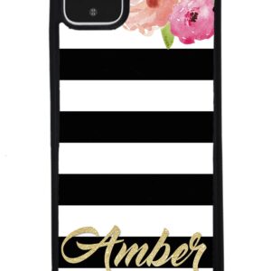 Golden Gold Personalized Flowers Black White Black Rubber Phone Case Compatible With Google Pixel 8 Pro, 8a, 8, 7a, 7, Pixel 7 Pro, 6a, Pixel 6 Pro, 6, 5, 4a 5G, 4a 4G, 4, 4 XL, 3a, 3a XL, 3