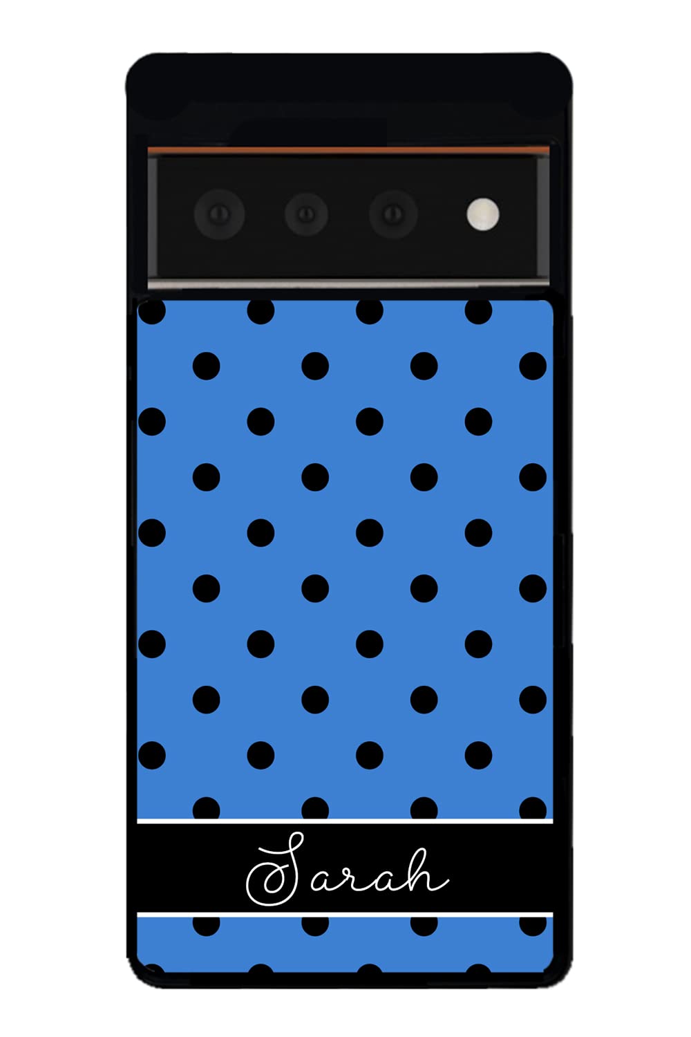 Blue Black White Polka Dot Personalized Black Rubber Phone Case Compatible With Google Pixel 8 Pro, 8a, 8, 7a, 7, Pixel 7 Pro, 6a, Pixel 6 Pro, 6, Pixel 5, 4a 5G, 4a 4G, 4, 4 XL, 3a, 3a XL, 3, 3 XL