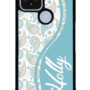 Teal Blue Orange Paisley Personalized Black Rubber Phone Case Compatible With Google Pixel 8 Pro, 8a, 8, 7a, 7, Pixel 7 Pro, 6a, Pixel 6 Pro, 6, 5, 4a 5G, 4a 4G, 4, 4 XL, 3a, 3a XL, 3, 3 XL, 2 XL