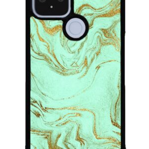 Mint Green Gold Marble Black Rubber Phone Case Compatible With Google Pixel 8 Pro, 8a, 8, 7a, 7, Pixel 7 Pro, 6a, Pixel 6 Pro, 6, Pixel 5, 4a 5G, 4a 4G, 4, 4 XL, 3a, 3a XL, 3, 3 XL, 2 XL, 2