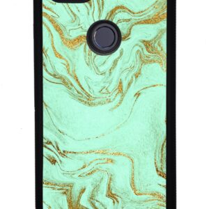 Mint Green Gold Marble Black Rubber Phone Case Compatible With Google Pixel 8 Pro, 8a, 8, 7a, 7, Pixel 7 Pro, 6a, Pixel 6 Pro, 6, Pixel 5, 4a 5G, 4a 4G, 4, 4 XL, 3a, 3a XL, 3, 3 XL, 2 XL, 2