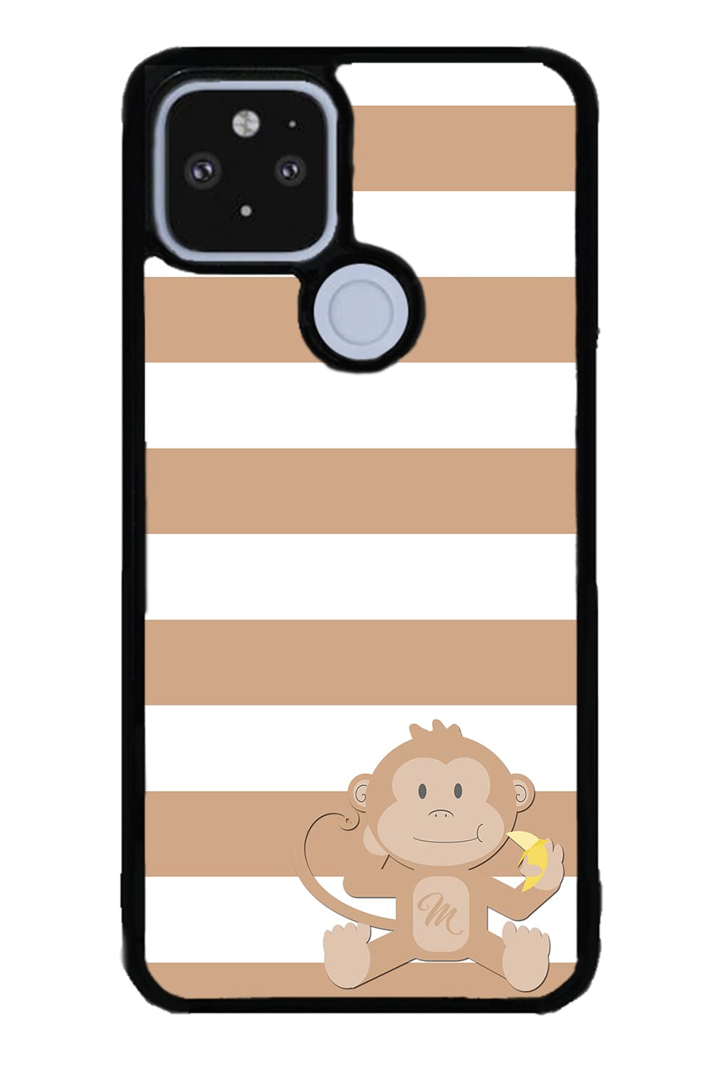 Brown White Monkey Personalized Black Rubber Phone Case Compatible With Google Pixel 8 Pro, 8a, 8, 7a, 7, Pixel 7 Pro, 6a, Pixel 6 Pro, 6, 5, 4a 5G, 4a 4G, 4, 4 XL, 3a, 3a XL, 3, 3 XL, 2 XL, 2