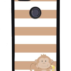 Brown White Monkey Personalized Black Rubber Phone Case Compatible With Google Pixel 8 Pro, 8a, 8, 7a, 7, Pixel 7 Pro, 6a, Pixel 6 Pro, 6, 5, 4a 5G, 4a 4G, 4, 4 XL, 3a, 3a XL, 3, 3 XL, 2 XL, 2