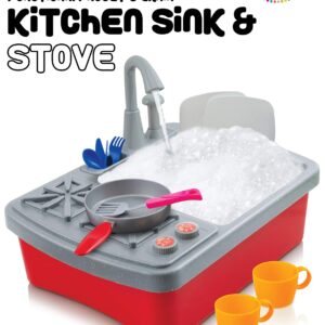 Play22 17 Pc Kids Play Sink with Running Water - Kitchen Sink Toy - Toddler Sink Toy with Real Faucet & Drain, Dishes, Utensils - Play Cooking Stove W/Pan - Kitchen Toys for Toddlers & Kids