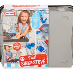 Little Tikes First Sink & Stove Realistic Pretend Play Kitchen Appliance for Kids, includes 13 Cooking Accessories, Ages 3+ Multi-color