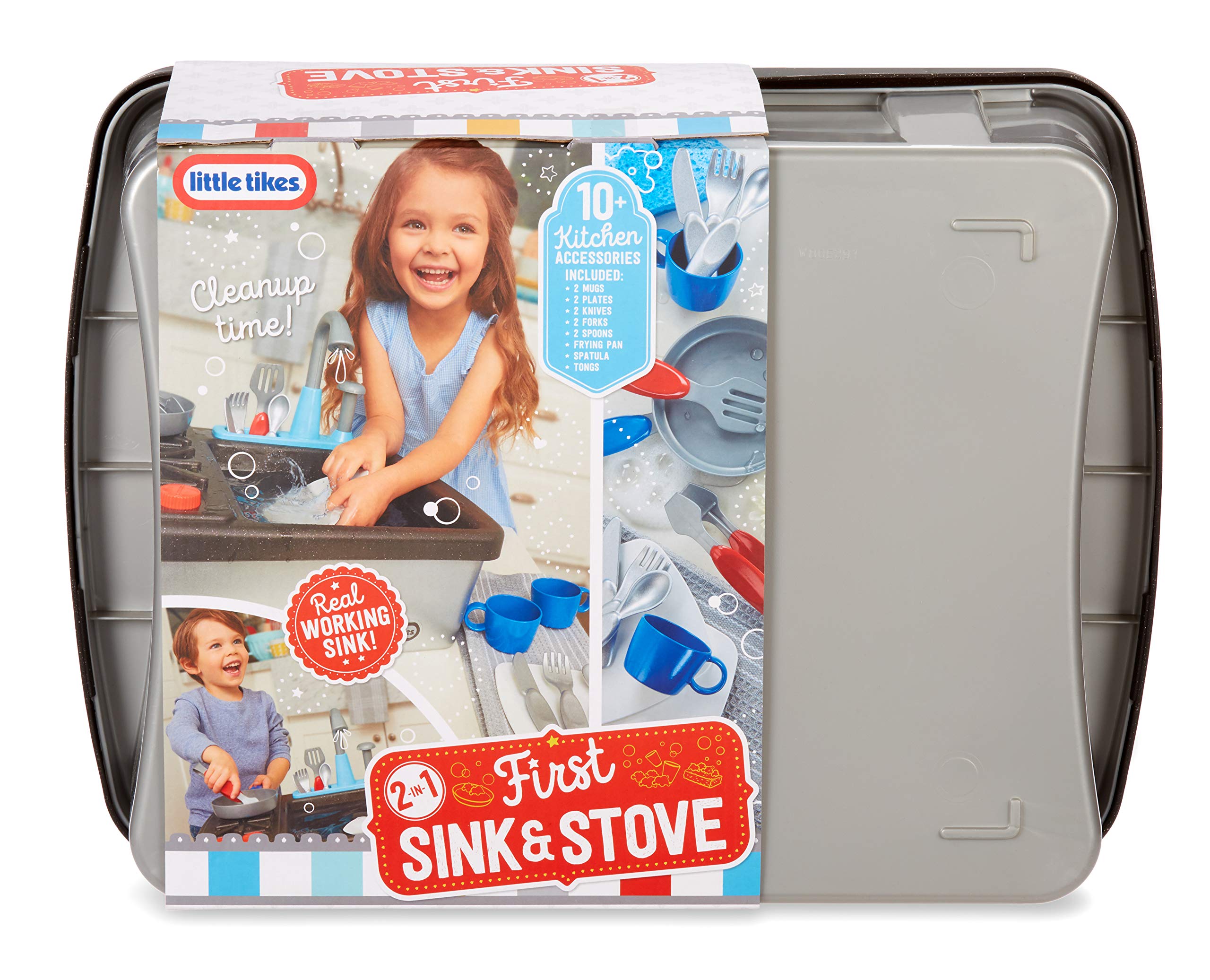 Little Tikes First Sink & Stove Realistic Pretend Play Kitchen Appliance for Kids, includes 13 Cooking Accessories, Ages 3+ Multi-color