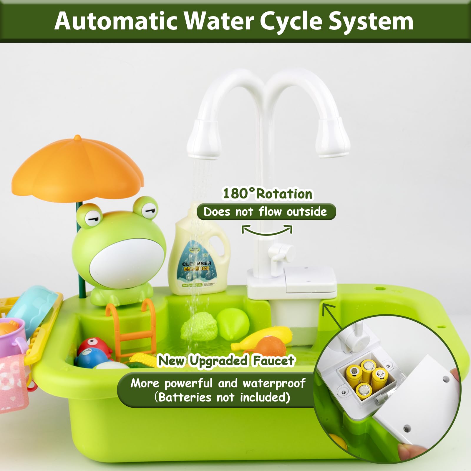 Farafox Play Sink with Running Water, Kitchen Sink Toys with Automatic Water Cycle System,Kids Kitchen Role Play Dishwasher Toys/Play Kitchen Toy Accessories for Boys Girls