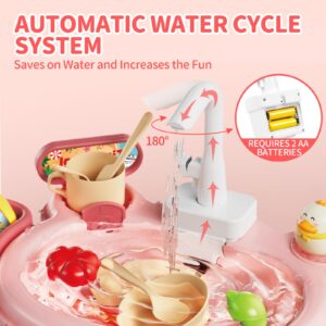 LEWANT Play Sink with Running Water, Kids Kitchen Sink & Fishing Playset with Electric Faucet, Toy Kitchen Accessories, Play Food, Pretend Role Playset for Toddler Girls Birthday Gifts