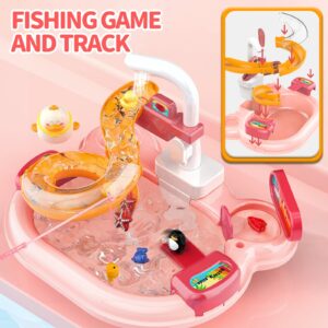 LEWANT Play Sink with Running Water, Kids Kitchen Sink & Fishing Playset with Electric Faucet, Toy Kitchen Accessories, Play Food, Pretend Role Playset for Toddler Girls Birthday Gifts