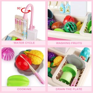 deAO Kitchen Toy Sink Toys with Cutting Food,Electric Dishwasher Playing Toy with Running Water, Role Playing Game Pretend Food,44 PCS Kitchen Accessories Set for 3 4 5 Years Old Girls Boys