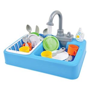 Sunny Days Entertainment Kitchen Sink Play Set with Running Water – 20 Piece Pretend Play Toy for Boys and Girls | Kids Kitchen Role Play Dishwasher Toys, Multi