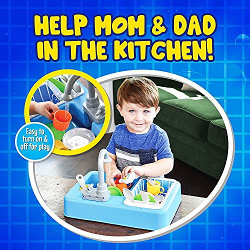 Sunny Days Entertainment Kitchen Sink Play Set with Running Water – 20 Piece Pretend Play Toy for Boys and Girls | Kids Kitchen Role Play Dishwasher Toys, Multi