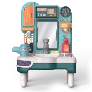toy chef kids' wash up sink pretend playset, bathroom vanity mirror with sink and running water and light, realistic playset with toy bathroom toiletry accessories, light up toy with sound