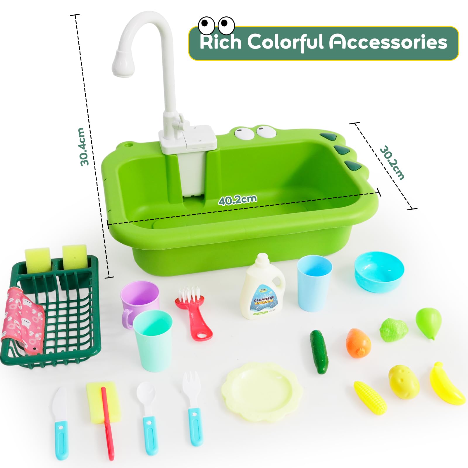 Kids Kitchen Sink Toy Set with Running Water 23Pcs Playing Dishwasher with Automatic Water Cycle System Pretend Play Toy for Kids Boys Girls Toddler