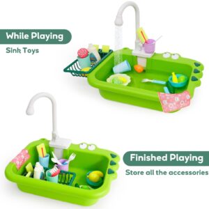 Kids Kitchen Sink Toy Set with Running Water 23Pcs Playing Dishwasher with Automatic Water Cycle System Pretend Play Toy for Kids Boys Girls Toddler