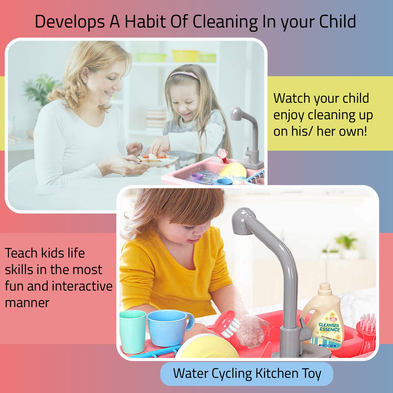 Kids Kitchen Sink Play Set- Fun & Educative Kids Toy- Water Cycling Kitchen Sink for Kids- Above 3 Years Toddler Toys- Easy to Install Play Kitchen Sink- Cute Kids Kitchen Sink