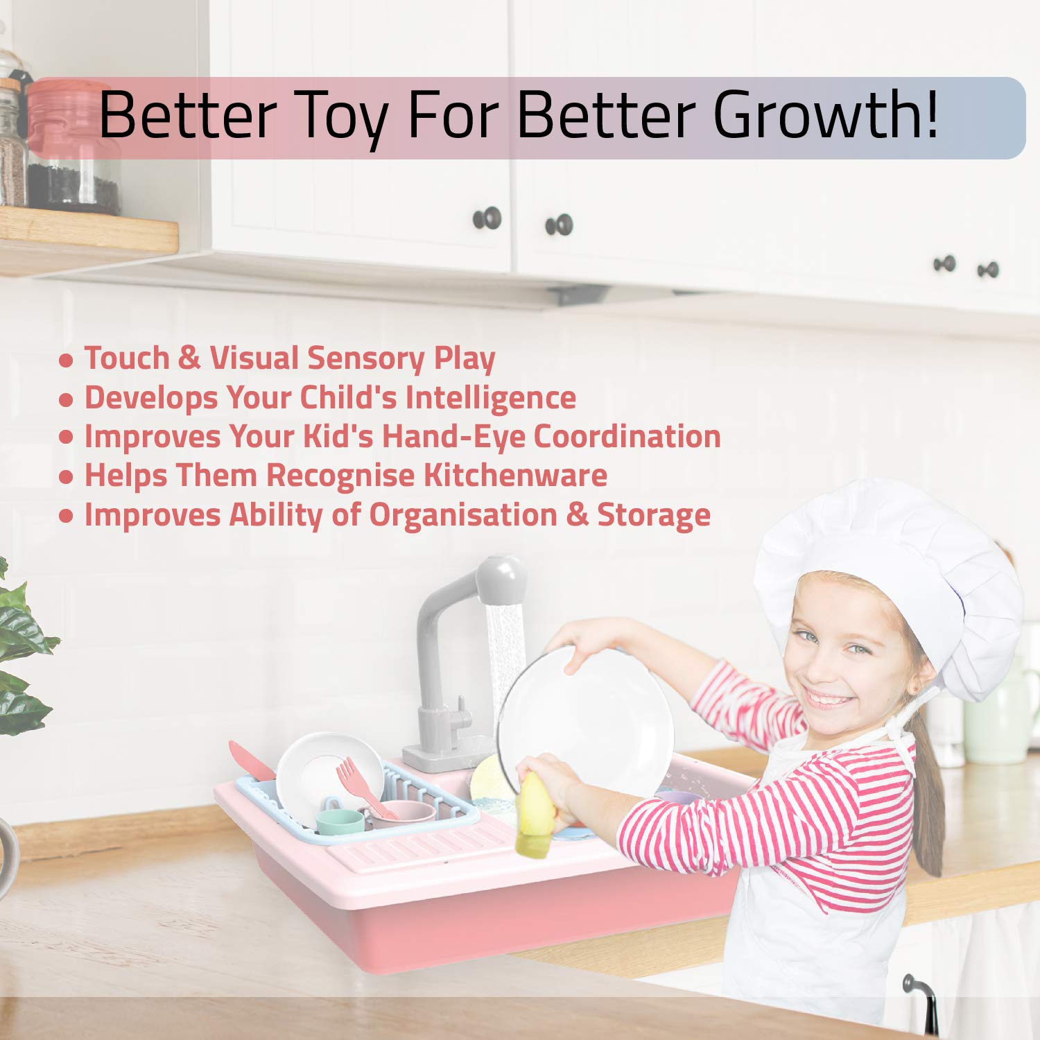 Kids Kitchen Sink Play Set- Fun & Educative Kids Toy- Water Cycling Kitchen Sink for Kids- Above 3 Years Toddler Toys- Easy to Install Play Kitchen Sink- Cute Kids Kitchen Sink