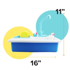 Boley Kids Play Kitchen Sink with Running Water - 20 Piece Dishwashing Toy with Sink, Real Faucet, Dish Rack, Plastic Dishes, Sponge and Brush, and Pretend Dish Soap